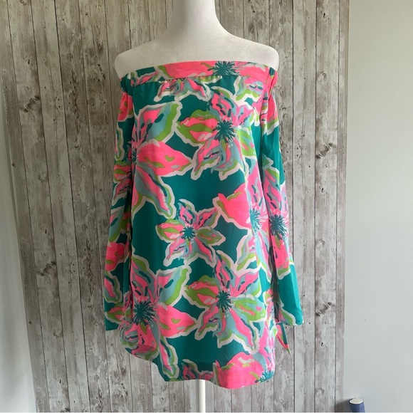 Floral Off-Shoulder Blouse - Pink and Green Southern Frock XS - Picture 1 of 4